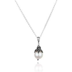PAZ CREATIONS .925 Sterling Silver Floral Pearl Necklace