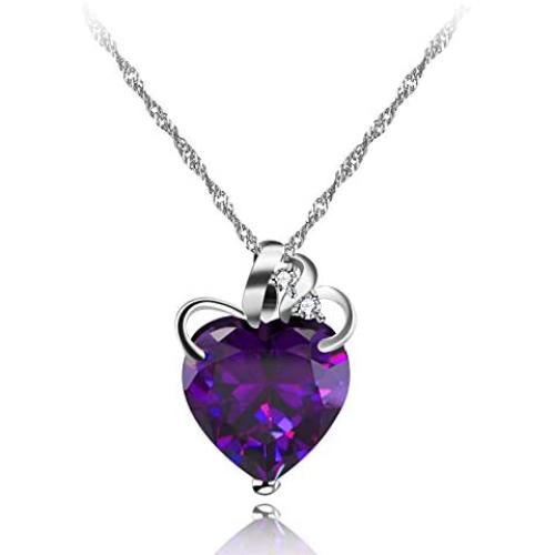 Uloveido Fashion Love Heart Pendant Necklace for Women White Gold Plated Purple Blue Heart Crystal Necklace for Girls Women Birthday N437