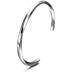 CIUNOFOR Black White Bracelet Polished Stainless Steel Cuff Bangle Bracelet for Men Boys with Simple Twisted Line Design