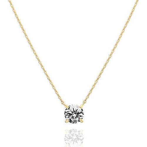 PAVOI 14K Gold Plated Swarovski Crystal Solitaire 1.5 Carat (7.3mm) CZ Dainty Choker Necklace | Gold Necklaces for Women