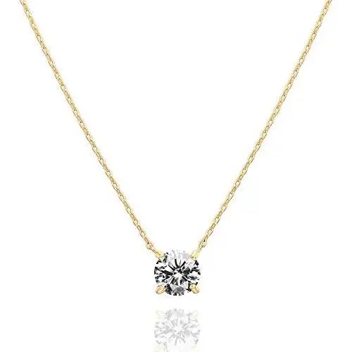PAVOI 14K Gold Plated Swarovski Crystal Solitaire 1.5 Carat (7.3mm) CZ Dainty Choker Necklace | Gold Necklaces for Women