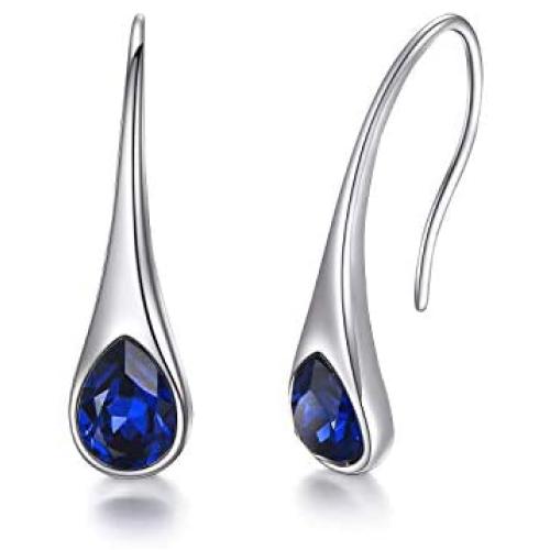 925 Sterling Silver Small Pear-Shaped Modern Style Hook Earrings with Crystals from Austria