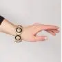 D-Fokes Celebrity Style Inspired Trendy Gold Black Lion Head Medallion Chunky Stretch Bangle Bracelet D-Fokes Celebrity Style Inspired Trendy Gold Black Lion Head Medallion Chunky Stretch Bangle Bracelet
