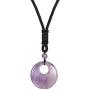 JUNHAN Natural Gemstone Lucky Coin Pendant Necklace for Women Men Reiki Healing Round Donut Crystal Stone Jewelry Adjustable Braided Cord