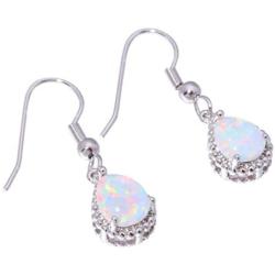Comelyjewel Teardrop Earrings Created White Fire Opal Jewelry Gemstone Dangle Earrings for Women Useful and Practical