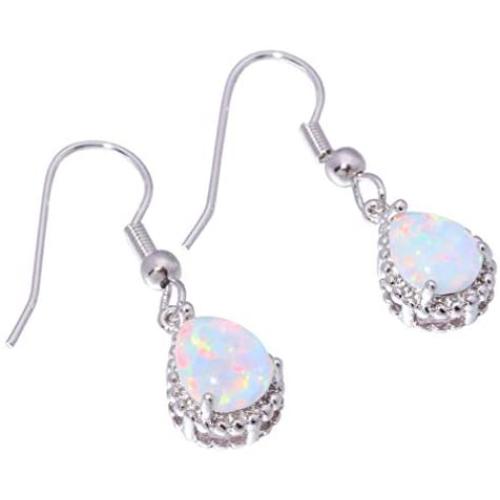 Comelyjewel Teardrop Earrings Created White Fire Opal Jewelry Gemstone Dangle Earrings for Women Useful and Practical