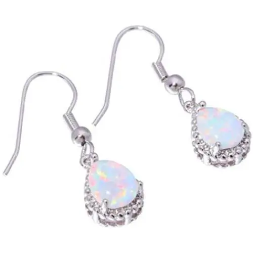 Comelyjewel Teardrop Earrings Created White Fire Opal Jewelry Gemstone Dangle Earrings for Women Useful and Practical