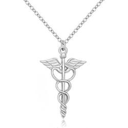 MANZHEN Gold Silver Medical Caduceus Pendant Necklace for Doctor Nurse Gifts