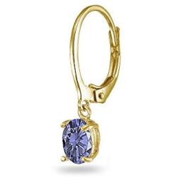 LOVVE Sterling Silver Simulated Tanzanite 7x5mm Oval Dangle Dainty Leverback Earrings, 3 Metal Options