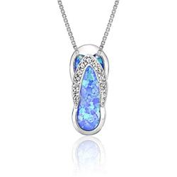 Honolulu Jewelry Company Sterling Silver Flip Flop CZ Accented Necklace Pendant with Simulated Blue Opal and 18'' Box Chain