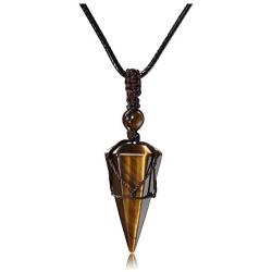 MANIFO Mens Healing Crystal Stone Necklace Natural Gemstone Faceted Point Pendant Necklace Jewelry