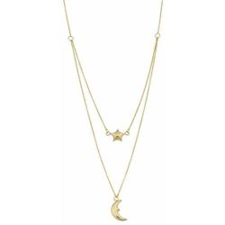 10K Yellow Gold Moon And Star Layered Pendant Necklace, 17''