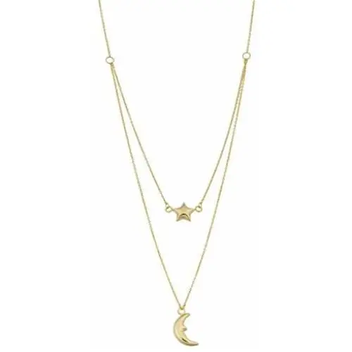 10K Yellow Gold Moon And Star Layered Pendant Necklace, 17''