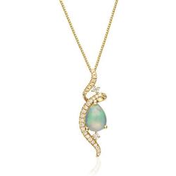 Gin & Grace 10K Yellow Gold Natural Opal Diamond (I1,I2) Pendant Necklace with Gold Chain for Women Mothers Day Jewelry Gifts