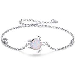 Cuoka Turtle Bracelet 925 Sterling Silver Opal Turtle Jewelry Sea Turtle Bracelet Ocean Nature Bracelet Turtle Gift for Her for Women