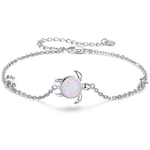 Cuoka Turtle Bracelet 925 Sterling Silver Opal Turtle Jewelry Sea Turtle Bracelet Ocean Nature Bracelet Turtle Gift for Her for Women