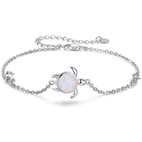 Cuoka Turtle Bracelet 925 Sterling Silver Opal Turtle Jewelry Sea Turtle Bracelet Ocean Nature Bracelet Turtle Gift for Her for Women