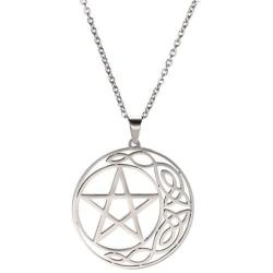 cooltime Stainless Steel Pentacle Pendant Necklace Pentagram Celtic Knot Star Circle Crescent Charm Jewelry
