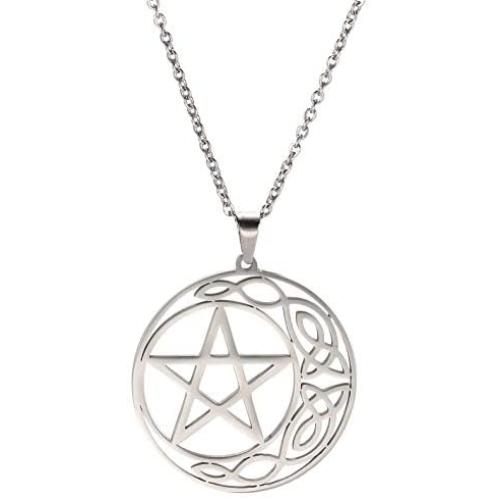 cooltime Stainless Steel Pentacle Pendant Necklace Pentagram Celtic Knot Star Circle Crescent Charm Jewelry