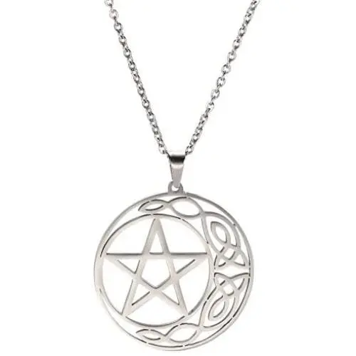 cooltime Stainless Steel Pentacle Pendant Necklace Pentagram Celtic Knot Star Circle Crescent Charm Jewelry cooltime Stainless Steel Pentacle Pendant Necklace Pentagram Celtic Knot Star Circle Crescent Charm Jewelry