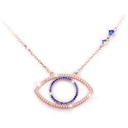 Evil Eye Jewelry Necklace - 925 Sterling Silver Blue White CZ Pendant Choker Necklace Gifts for Women Girl