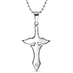 Biker Jewelry Royal Sword & Angel Wings Cross Pendant Necklace for Mens Teen Black Oxidized Silver Tone Stainless Steel