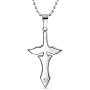Biker Jewelry Royal Sword & Angel Wings Cross Pendant Necklace for Mens Teen Black Oxidized Silver Tone Stainless Steel