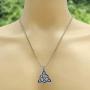 Celt Celtic Jewelry Blue Triquetra Trinity Knot Norse Viking Pagan Magic Wicca Wiccan Witch Protection Amulet Pewter Mens Womens Pendant Necklace Charm for men women w Silver Ball chain