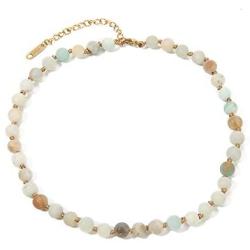 BALIBALI Semi Precious Stone Beaded Choker Necklace 14K Gold Plated Natural Stone Double Strand Necklace Layered Short Necklaces