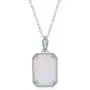 Rectangle-Shaped 20x15mm Created Blue/White Opal with Cubic Zirconia Beaded Border 18’’ Pendant Necklace Including a 6mm Round Blue Created Opal Stud Earrings Sterling Silver Jewelry Set for Women or Teens
