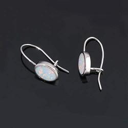 CiNily Opal Drop Earrings for Women Girls 18K White Gold Plated Oval Shape White/Blue/Pink Fire Opal Earrings Gemstone Jewelry Gift