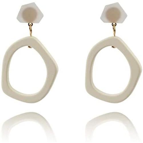 JustMoMoMin White Acrylic Bohemian Resin Geometric Dangle Earrings For Women Girls Jewelry