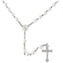 YWLI Rosary Beads Catholic, Confirmation Gifts for Teenage Girl, Cross Necklace for Women, Artificial Pearls Necklace Jewelry, Silver Alloy Necklace, Gifts for Women…