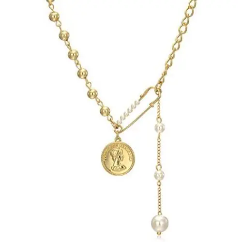 Lem Trend Gold Layered Necklace 14K Gold Plated Dainty Coin Necklaces Adjustable Multilayer Vintage Choker Jewelry for Women Girls 3Pcs