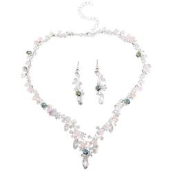 Brishow Bridal Wedding Necklace Set Silver Crystal Earrings Rhinestone Brides Necklace Chain for Women and Girls