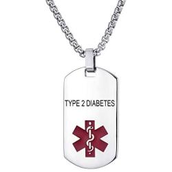 MZZJ Custom Allergy Medical Alert ID Jewelry Military Army Style Quality Stainless Steel Dog Tag Pendant Necklace for Men Women,Free Chain 24''-26''-28''-30''