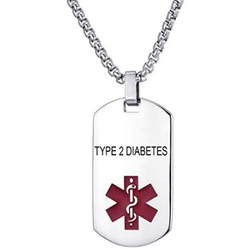 MZZJ Custom Allergy Medical Alert ID Jewelry Military Army Style Quality Stainless Steel Dog Tag Pendant Necklace for Men Women,Free Chain 24''-26''-28''-30''