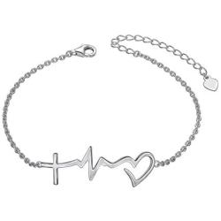 S925 Sterling Silver Faith Hope Love Cross Lifeline Heart Pendant Necklace Bracelet Christian Jewelry Gifts for Women Girls Birthday Gift Christmas Gift