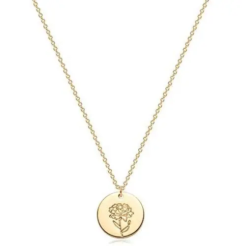 Fettero Birth Month Flower Necklace for Women Gold Disc Round Medal Pendant Engraved Floral 14K Gold Plated Minimalist Simple Personalized Jewelry Gift Fettero Birth Month Flower Necklace for Women Gold Disc Round Medal Pendant Engraved Floral 14K Gold Plated Minimalist Simple Personalized Jewelry Gift
