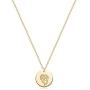 Fettero Birth Month Flower Necklace for Women Gold Disc Round Medal Pendant Engraved Floral 14K Gold Plated Minimalist Simple Personalized Jewelry Gift