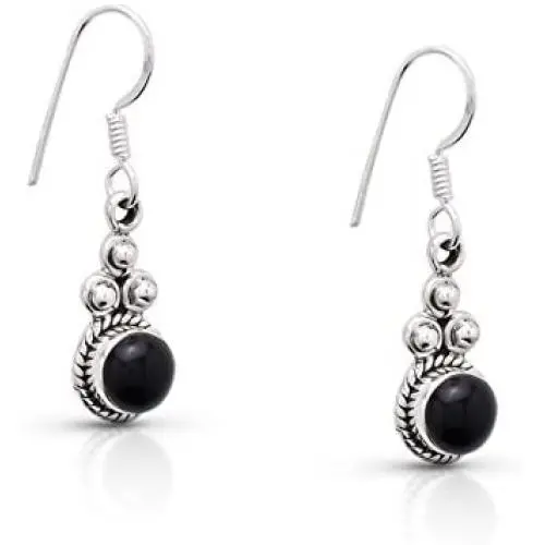 Koral Jewelry Black Onyx Delicate Hook Dangle Earrings Sterling Silver 925 Gipsy Boho Chic Ethnic Vintage Look Koral Jewelry Black Onyx Delicate Hook Dangle Earrings Sterling Silver 925 Gipsy Boho Chic Ethnic Vintage Look