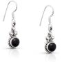 Koral Jewelry Black Onyx Delicate Hook Dangle Earrings Sterling Silver 925 Gipsy Boho Chic Ethnic Vintage Look