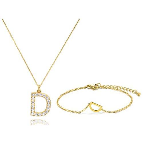 Tarsus D Initial Letter 14k Gold Plated Necklace and Bracelet Jewlery Gifts for Women Girlfriend