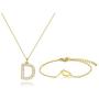 Tarsus D Initial Letter 14k Gold Plated Necklace and Bracelet Jewlery Gifts for Women Girlfriend