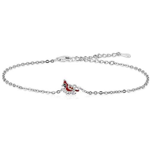 Red Cardinal Pendant Necklace Bracelet Set Sterling Silver Inspirational Memorial Jewelry Sympathy Memorial Ornaments Paradise Gifts for Loss of Loved One