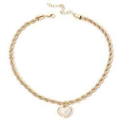 BG BENGAA Dainty Imitation Pearl Heart Necklace-18K Gold Plated Heart Pendant Necklace for Women Girls