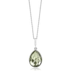 Gem Stone King 925 Sterling Silver Genuine Green Prasiolite Pendant Necklace, 16X12MM Pear Shape, 6.50 Ct with 18 Inch Silver Chain