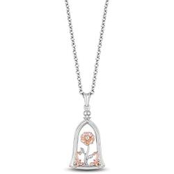 Jewelili Enchanted Disney Fine Jewelry 14K Rose Gold Over Sterling Silver Diamond Accent Belle Rose Jar Pendant