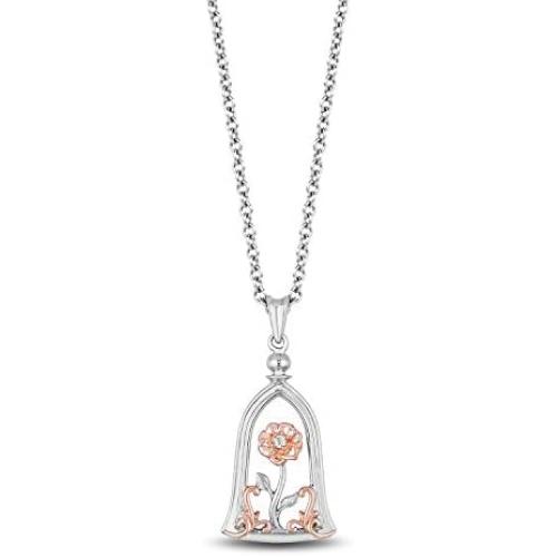 Jewelili Enchanted Disney Fine Jewelry 14K Rose Gold Over Sterling Silver Diamond Accent Belle Rose Jar Pendant