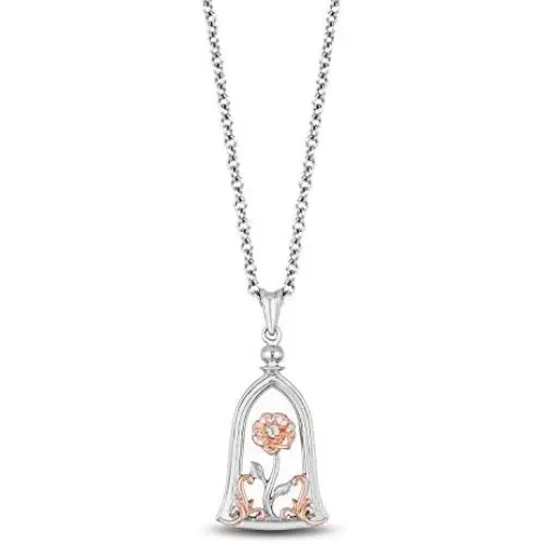 Jewelili Enchanted Disney Fine Jewelry 14K Rose Gold Over Sterling Silver Diamond Accent Belle Rose Jar Pendant Jewelili Enchanted Disney Fine Jewelry 14K Rose Gold Over Sterling Silver Diamond Accent Belle Rose Jar Pendant